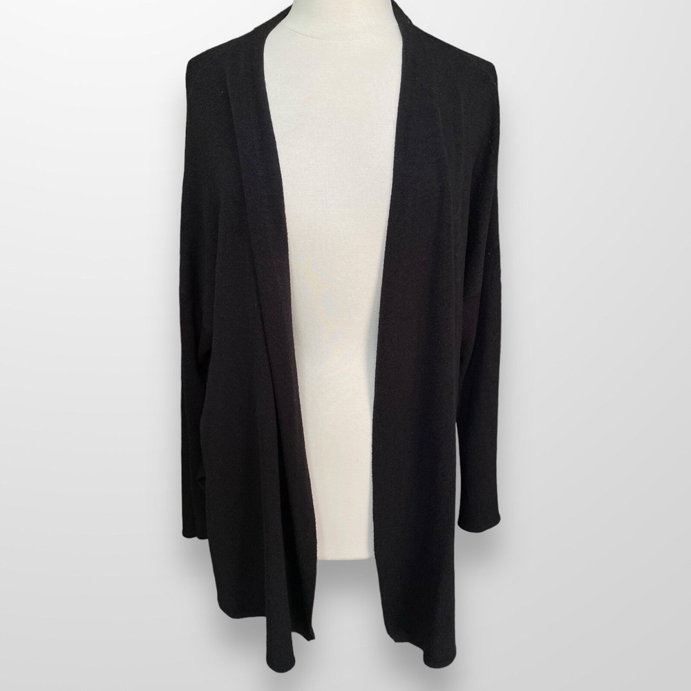 Roz &‎ Ali Plus Size 3X Solid Black Open Front Cardigan Sweater